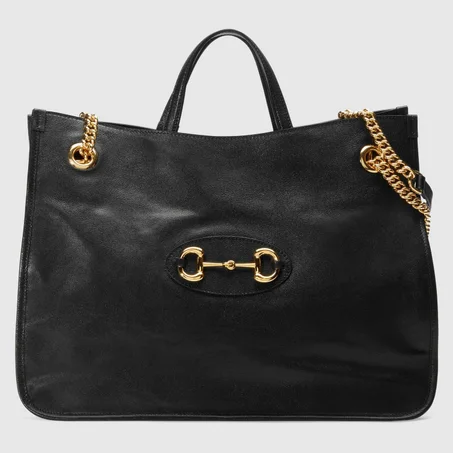 Black/White Horsebit 1955 Large Tote Bag - Leather Women's Bag - LuxurBags