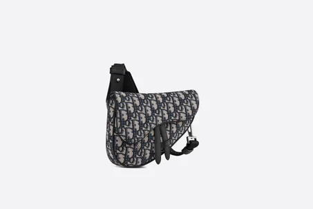 Beige & Black BAG Oblique Jacquard Mini Saddle Bag - Leather Men's Bag - LuxurBags
