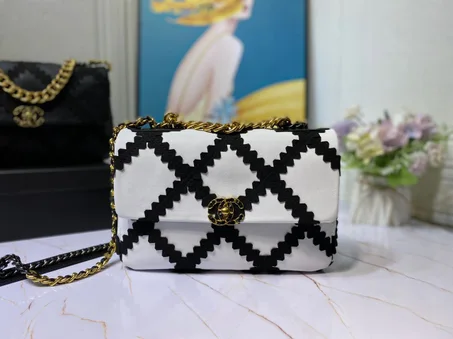 Calfskin Black & White Chnl 19 Handbag - Leather's Women Shoulder Bag - LuxurBags