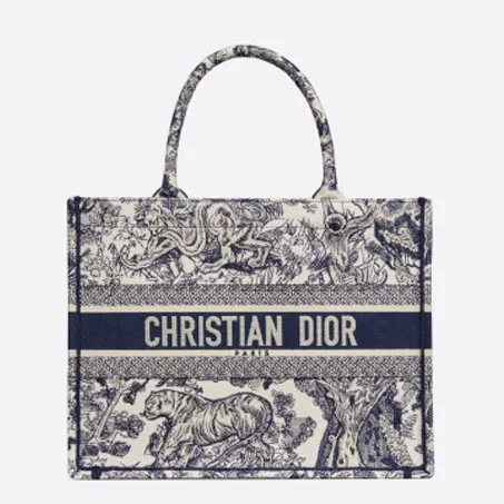 Blue Toile de Jouy Embroidery Small Book Tote - Women's Leather Bag - LuxurBags