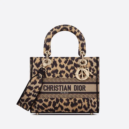 Beige Multicolor Mizza Embroidery Medium Lady D-Lite Bag - Women's Leather Bag - LuxurBags