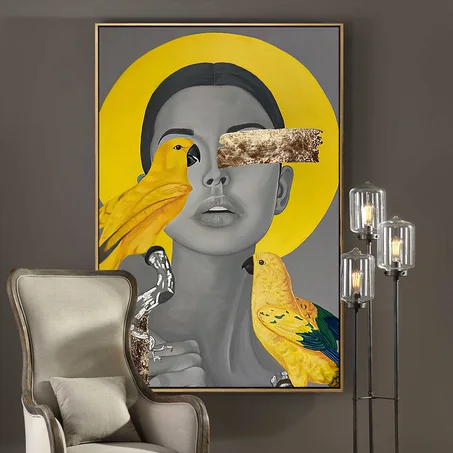 Portrait of woman gray and gold