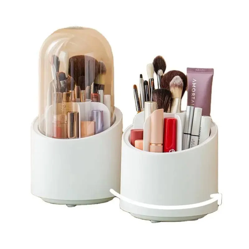 Porte-pinceaux de maquillage avec couvercle, organisateur rotatif