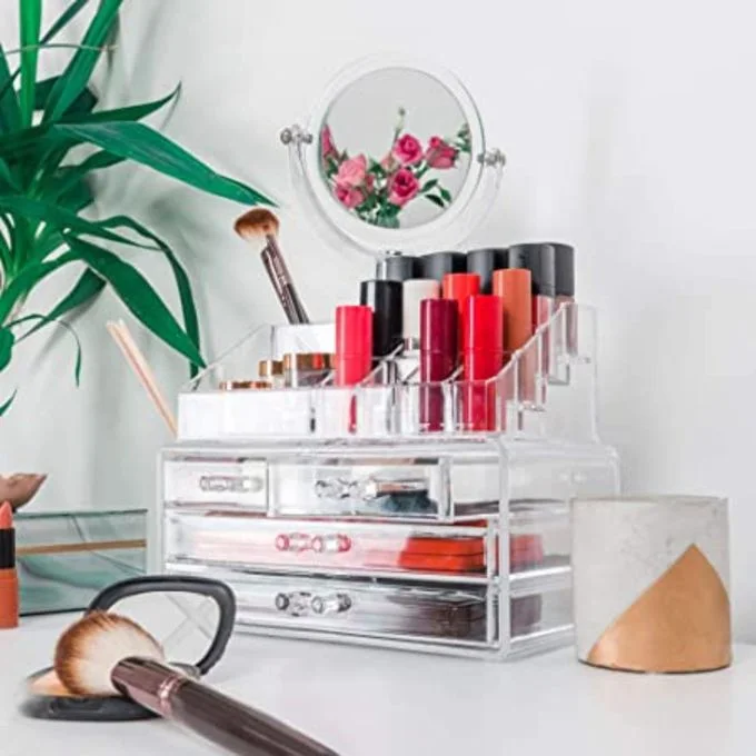 Boîte de rangement transparent pour bijoux,organisateur maquillage,cosmétique .