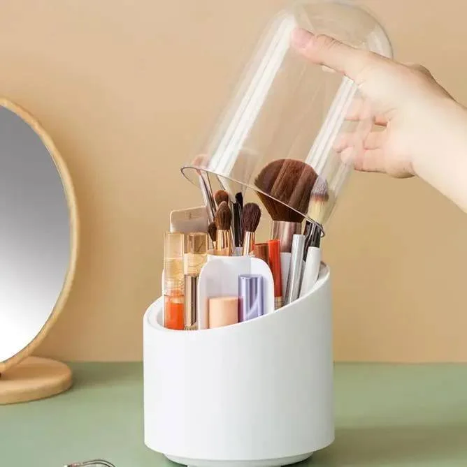 Porte-pinceaux de maquillage avec couvercle, organisateur rotatif