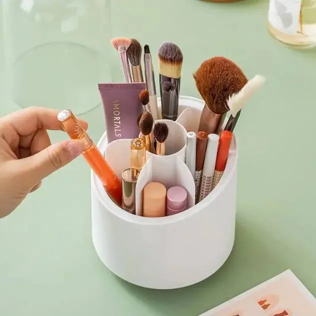 Porte-pinceaux de maquillage avec couvercle, organisateur rotatif