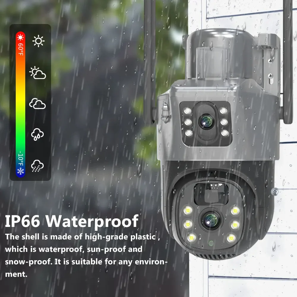 Produit T 10 Megapixel 4G كاميرا مراقبة بالطاقة الشمسية عدستين مزدوجة ثابتة ومتحركة