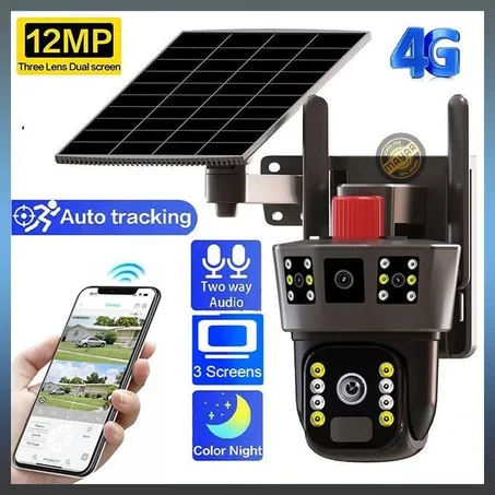 B 12Megapixel 4G كاميرتين مراقبة بالطاقة الشمسية ثلاثية الشاشات (2)