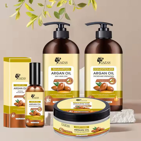 تركيبة زيت الأرغان المغربي الفاخر للعناية بالشعر "شامبو وبلسم وماسك  وزيت الأركان المركز