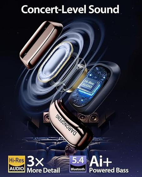 دارونجفينغ سماعات بلوتوث لاسلكية مفتوحة الاذن، سماعات اذن لتوصيل الهواء بدون الم مع علبة شحن بشاشة LED رقمية، مقاومة للعرق للجري والقيادة الامنة والاستخدام اليومي الطويل