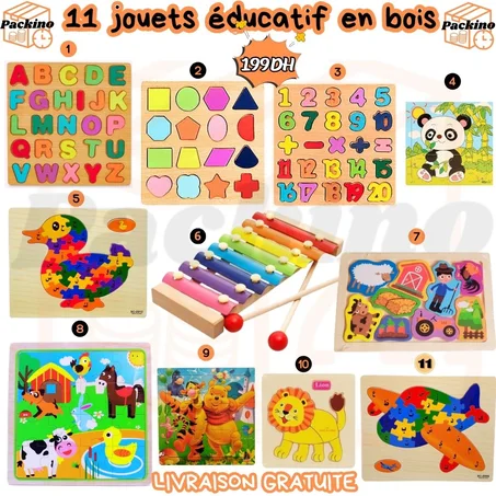Pack de 11 Jouets Montessori en Bois