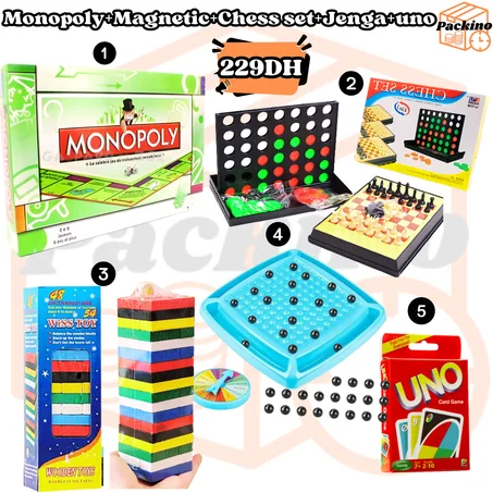 Monopoly+Magnetic+Jenga+Chess Set+UNO