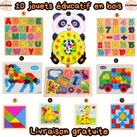 Pack de 10 Jouets Montessori en Bois