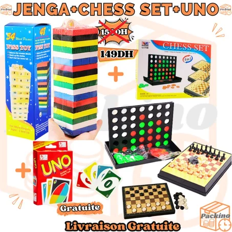 Jenga colore+Chess Set+UNO