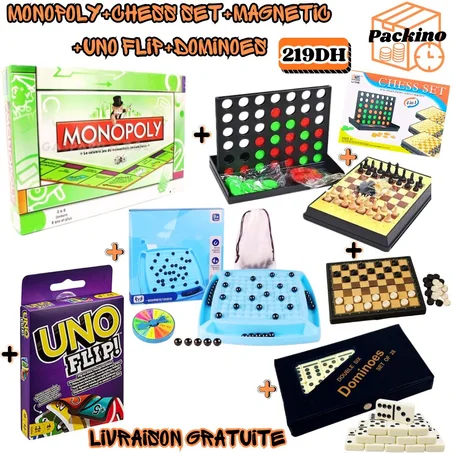 Monopoly+Magnetic+Chess set+Uno Flip+Dominos