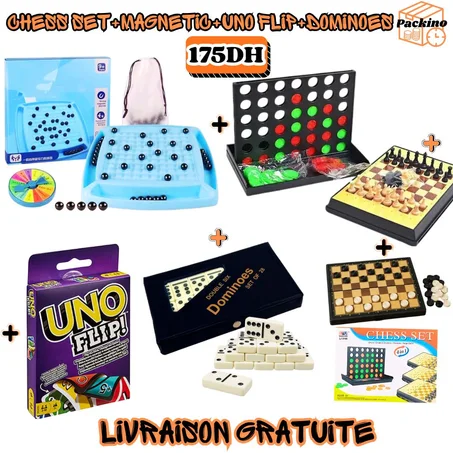 Magnetic+Chess set+Uno Flip+Dominos