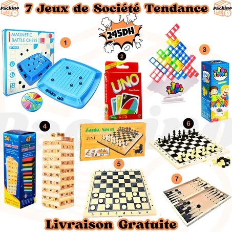 MAGNETIC CHESS+ECHIQUIER 3 EN 1 EN BOIS+JENGA +TETRA TOWER+UNO