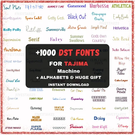1000+ Machine Embroidery Font Designs (1", 2", 3") – DST Format for Tajima (Instant Download)