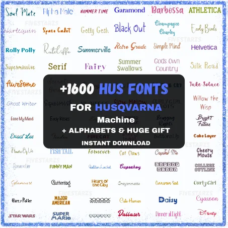 1600+ Machine Embroidery Font Designs (1", 2", 3") – HUS Format for Husqvarna & Viking (Instant Download)