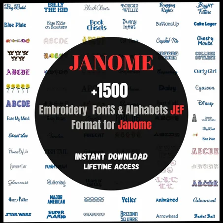 Machine Embroidery Fonts for Janome – JEF Format – Instant Download – Collection of 1500,1 inch 2 inch 3 inch.