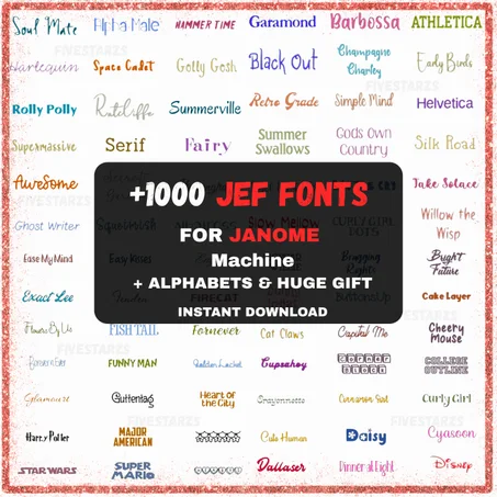 1000+ Machine Embroidery Font Designs (1", 2", 3") – JEF Format for Janome (Instant Download)