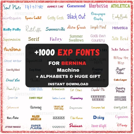 1000+ Machine Embroidery Font Designs (1", 2", 3") – EXP Format for Bernina (Instant Download)
