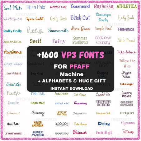 1600+ Machine Embroidery Font Designs (1", 2", 3") – VP3 Format for PFAFF (Instant Download)