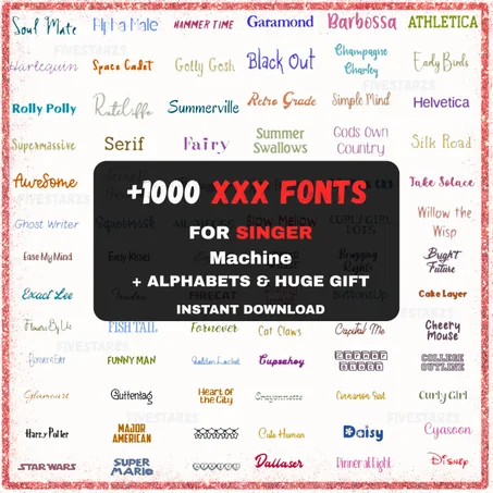 1000+ Machine Embroidery Font Designs (1", 2", 3") – XXX Format for Singer (Instant Download)