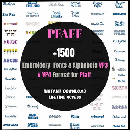 Machine Embroidery Fonts and Alphabets Designs for PFAFF – VP3 & VP4 Format – Instant Download – Collection of 1500, 1 inch 2 inch 3 inch.