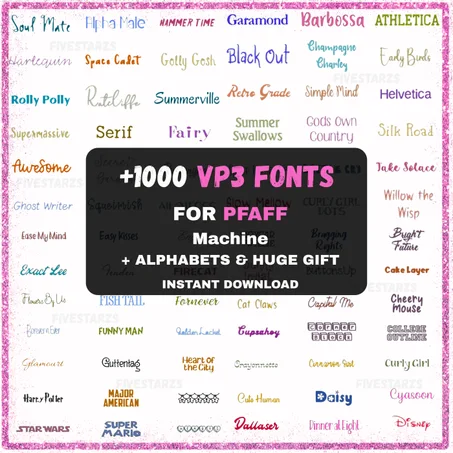 1000+ Machine Embroidery Font Designs (1", 2", 3") – VP3 Format for PFAFF – Instant Download