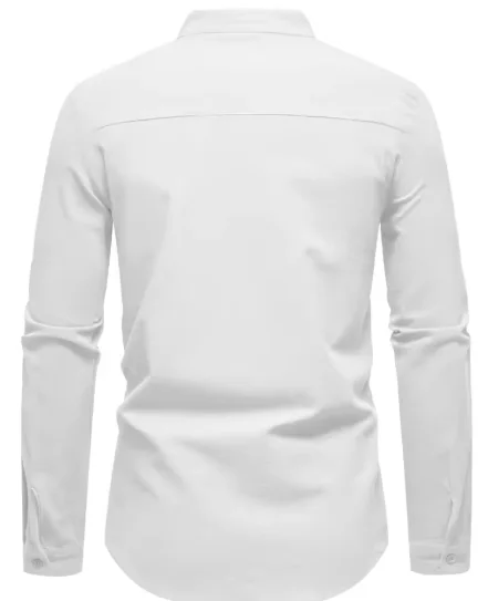 قميص رجالي بأكمام طويلة وياقة واقفة بلون موحد، مناسب للارتداء اليومي، مصنوع من القطن الخالص، كارديجان أن