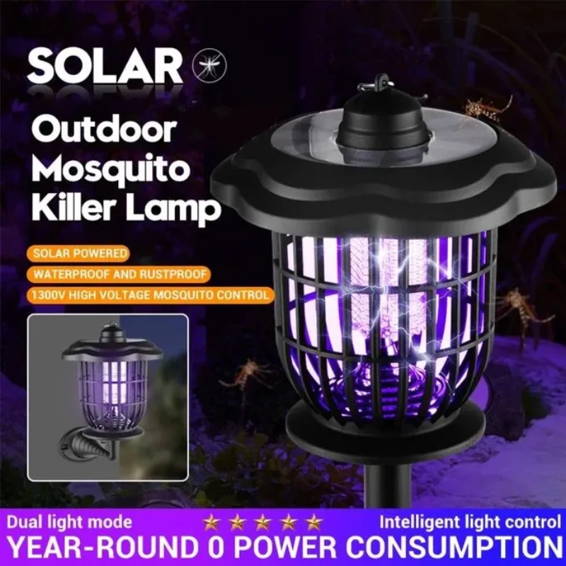 lampe anti-moustiques solaire UV violette, étanche, pour extérieur, cour, jardin et maison