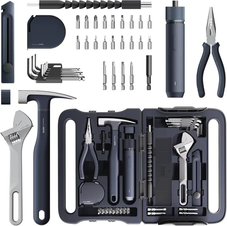 HOTO 40-Piece Tool Kit, Household Essentials Tool Set w/Smart Electric Screwdriver (LED, 3 Torque) + 14 Tools & 26 Accessories | Pro-Grade Compact Organizer for Home, Dorm Repairs, DIY