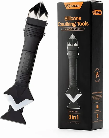 Saker Herramientas de calafateo de silicona, herramienta de acabado de sellador 3 en 1, raspador de eliminación de lechada (cabezal de acero inoxidable),