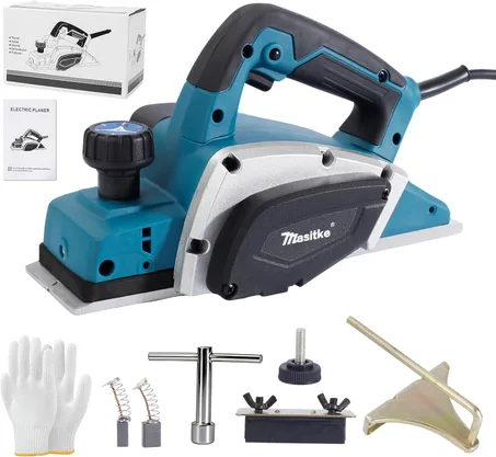 Cepilladora manual eléctrica de 3-1/4 pulgadas, cepilladora de mano eléctrica de 16000 rpm, profundidad de corte ajustable de 0.000-0.079 in, guía de borde y cepilladora de madera con ranura 