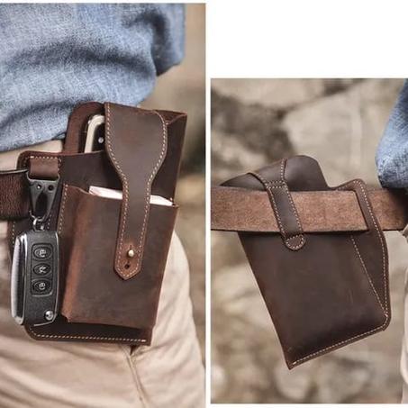 Étui de téléphone en cuir pu pour hommes, sacoche multi-outil avec porte-clé