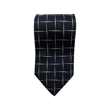 Cravate en Soie Dark Bleu-Carreaux Beige