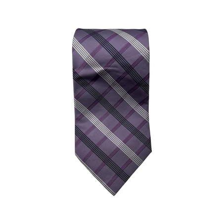 Cravate  en Soie Violet-Rayures Noir et Gris