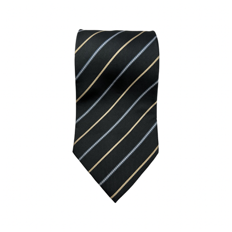 Cravate en Soie Dark - Rayures Bleu et Beige