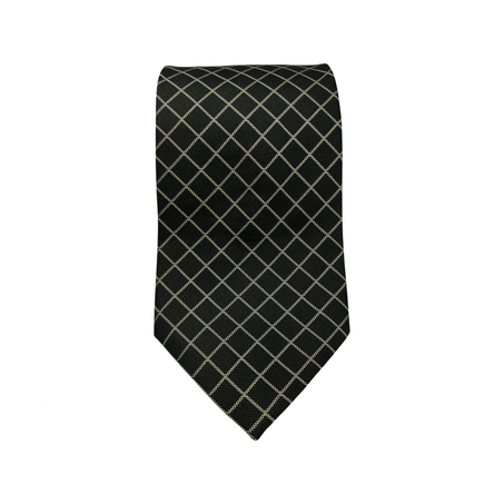 Cravate Pure Soie Dark Green-Carreaux Beige