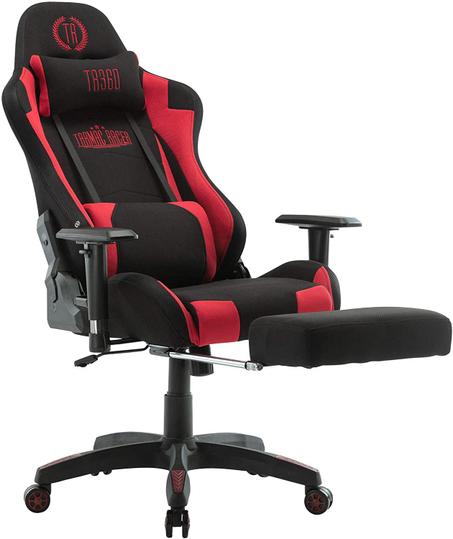 CLP Fauteuil De Bureau Gamer Turbo LED Similicuir Ou Tissu I Siège Rembourré I Système LED Intégré I Hauteur Réglable Repose-Pieds téléscopique, Couleur:Noir/Rouge, matière:Tissu