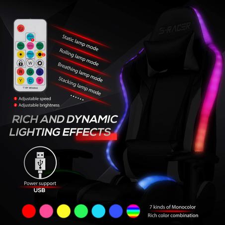 Homall Chaise de Gaming RGB à Haut Dossier en Cuir PU Chaise de Bureau PC Racing LED Ergonomique réglable pivotante avec appuie-tête et Soutien Lombaire
