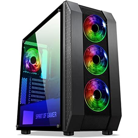 SPIRIT OF GAMER – ROGUE VI - Boitier PC Gamer ATX / mATX / ITX – Façade et Paroi en Verre Trempé – 4 Ventilateurs LED RGB Adressable 120mm – Compatible AURA / MSI MYSTIC / ASROCK 3Pin