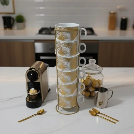 Lot de 6 tasses céramique avec support