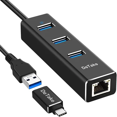 Hub USB 3.0, 3 Ports USB en Aluminium 5Gbps avec Adaptateur Réseau Gigabit Ethernet RJ45