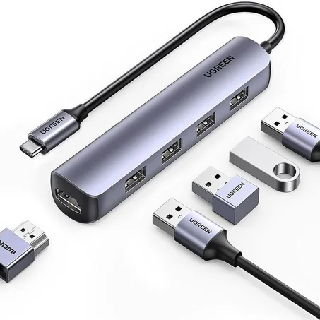 UGREEN Hub USB C HDMI 4K Adaptateur USB C vers 4 Ports USB 3.0 Multiple Compatible avec iPhone 15 Plus Pro Max MacBook Pro Air M1 M2 XPS 17 iPad Air Pro Surface Pro 9 Galaxy Tab S8 S9 Galaxy