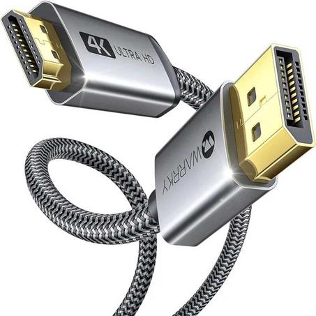 Câble DisplayPort 4K vers HDMI WARRKY de 1,8 m (2K 60 Hz, 1080p 120 Hz), coque en aluminium, nylon tressé, port d'affichage unidirectionnel (DP) vers HDMI compatible avec Nvidia, AMD, GPU, De