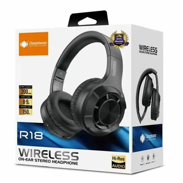 DeepBass R18 ecouteurs Casque Bluetooth V5 + sans fil TSuppor TF Card-FM-Audio input
