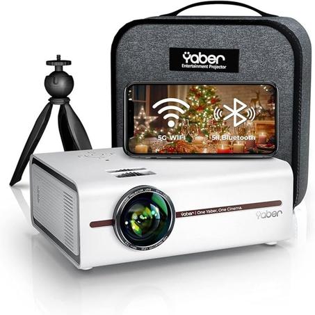 YABER V5 Mini Projecteur, 5G WiFi Bluetooth Projecteur 1080P Full HD Pris en charge, 9000L Lumen Projecteur Portable avec Synchroniser Écran et Amp;Zoom pour TV StickPCAndroid iOS Téléphone S