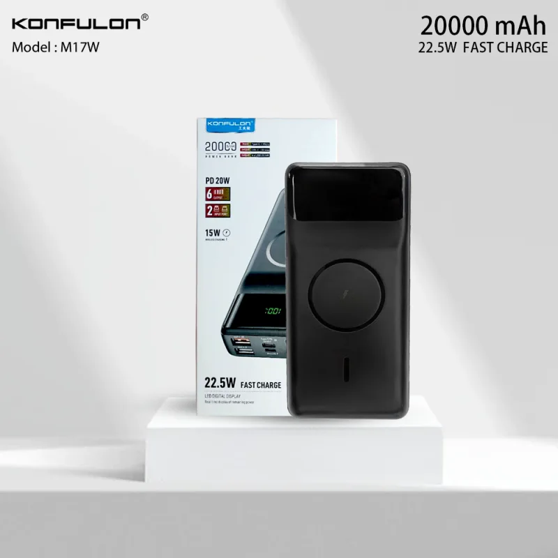 Konfulon PowerBank M17W (20 000 mAh) - Chargeur Sans Fil à Charge Rapide 22.5W PD 20W